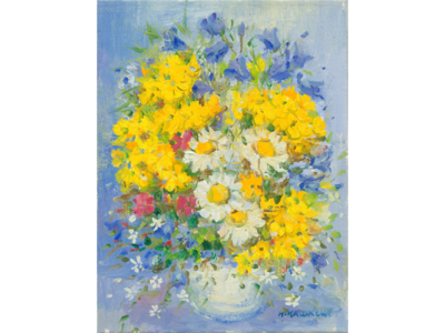 青い背景の花束（5号サイズ）